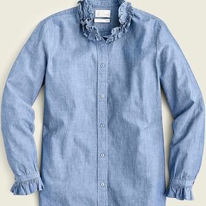 J.Crew Shirt Womens 4 Ruffleneck Chambray Cottagecore Feminine 80’s